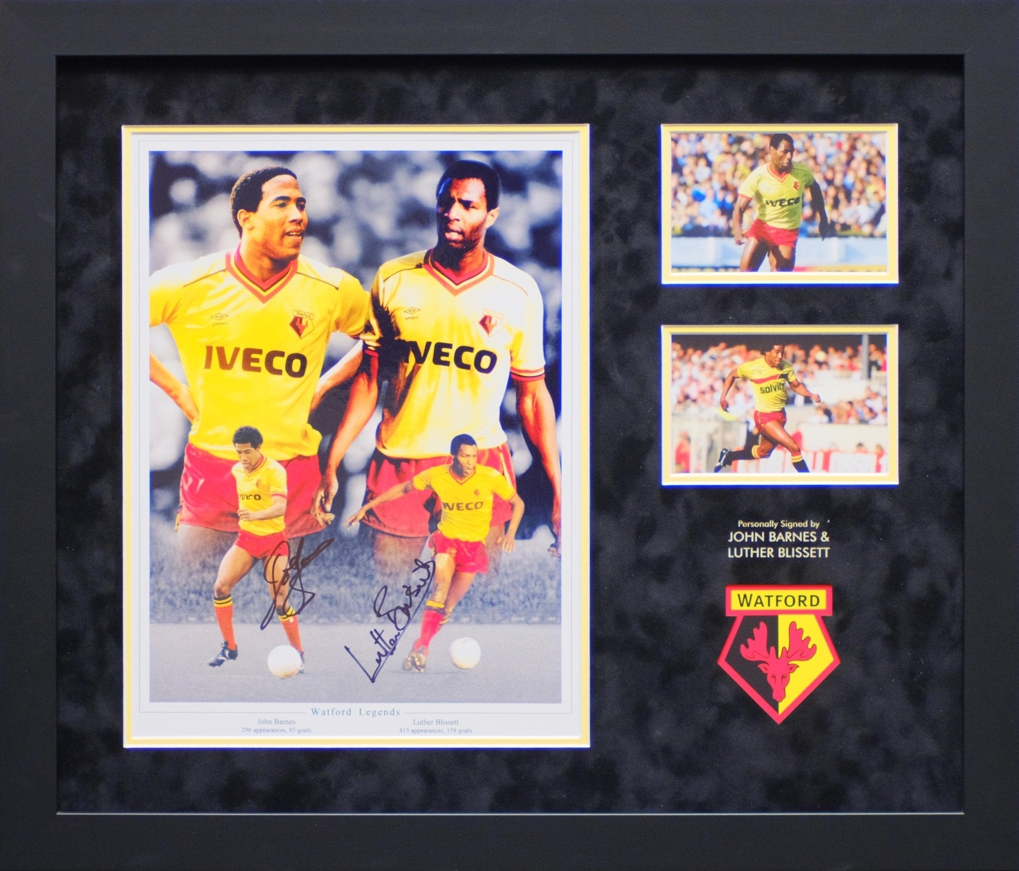 Luther Blissett and John Barnes Signed Watford Photograph Framed Display - Memorabilia Framers Shop